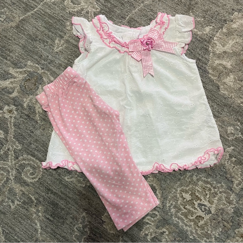 Rare Editions Toddler Pink Polka Dot Pants & Top Size 2T